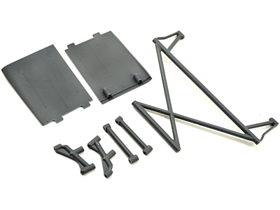 Losi Rock Rey Rear Tower Support, X-Bar, Mud Guards (Gray)