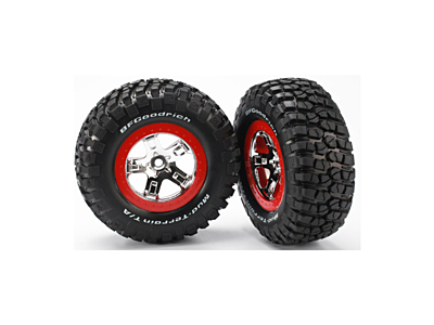 Traxxas 2.2/3.0" SCT KM2 Tires & Beadlock Wheels (Chrome-Red, 2pcs)