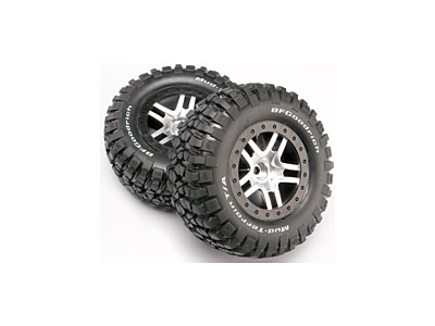 Traxxas 2.2/3.0" SCT 2WD Front KM2 Tires & Split Spoke Wheels (Chrome-Black, 2pcs)