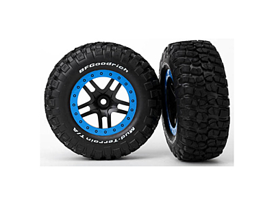 Traxxas 2.2/3.0" SCT KM2 Tires & Split Spoke Wheels (Black-Blue, 2pcs)