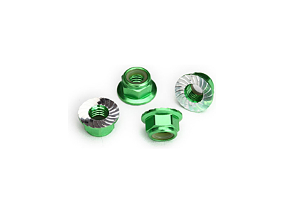 Traxxas 5mm Flanged Nylon Locking Nut (Green Anodized, 4pcs)