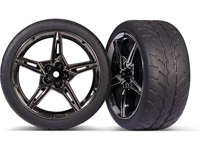 Traxxas Pre-Glued Rear Tires and Wheels 1.9" (Black Chrome, 2pcs)