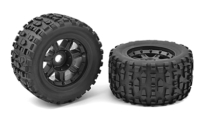 Corally XL4S Grabber Monster Truck Tires Pre-Glued on Black Rims (1 Pair)