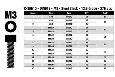 Corally Steel M3 Hex Socket Head Screw Set (375pcs)