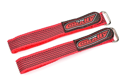 Corally Pro Battery Straps 350x20mm Metal Buckle - Silicone Anti-Slip Strings (Red, 2pcs)