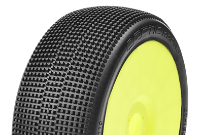Captic Racing Tracer 1/8 Buggy Tires CR-1 (Medium) Racing Compound Mounted on Yellow Rims (1 pair)