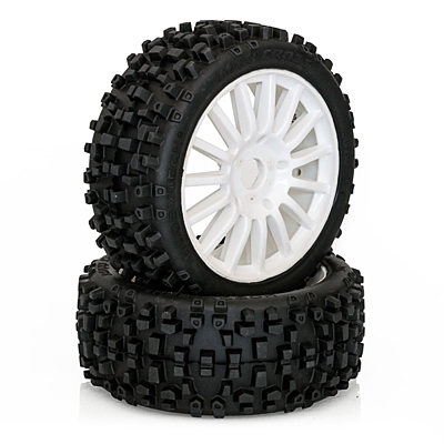 Hobbytech Maxi Cross 1/8 Pre Glued Buggy Tires On Spokes Wheels (2pcs, White)