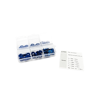 Hobbytech Washer and Nut Box Set (Blue Anodized, 60pcs)