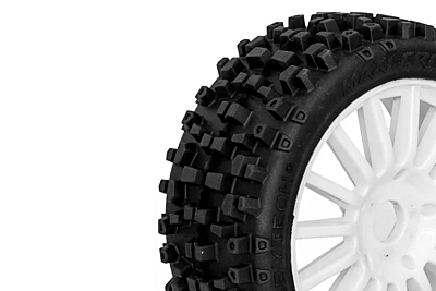 Hobbytech Maxi Cross 1/8 Preglued Buggy Tyres on Spokes Wheels (White)