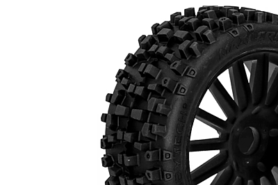 Hobbytech Maxi Cross 1/8 Preglued Buggy Tyres on Spokes Wheels (Black)