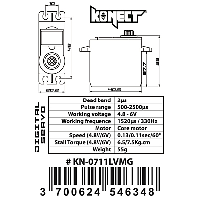 Konect 0711LVMG (0.11s/7.5kg/6.0V) Coreless Servo