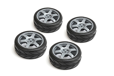 Carten 1/10 Intermediate Tires with 6 spoke Wheel ET-0mm (Gray, 4pcs)