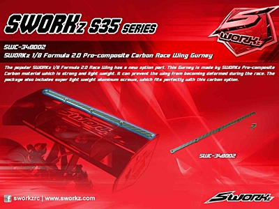 SWORKz 1/8 Formula 2.0 Race Wing Pro-Composite Carbon Gurney Flap