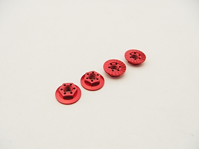 Hiro Seiko 4mm Alloy Serrated Wheel Nut -11mm Thin Type (Red, 4pcs)