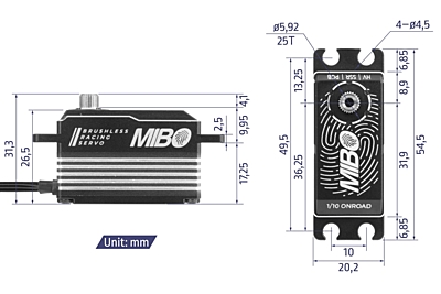 MIBO 1/10 Onroad nízkoprofilové (0.062s/14.5kg/8.4V) Brushless Servo
