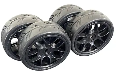 Ride 1/10 Belted Tires 24mm Pre-glued with 10 Spoke Wheel Black (4pcs)