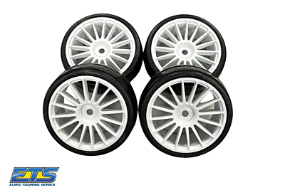Ride 1/10 Slick Belted Tires Pre-glued with 16 Spoke Wheel White (4pcs)