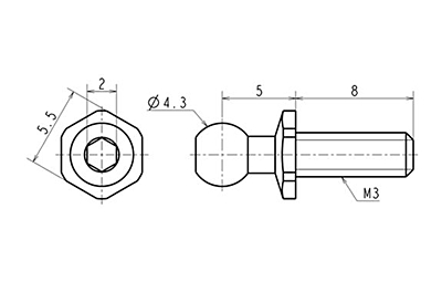 Reve D SPM Titanium Rod End Ball L (Diameter 4.3mm, Screw Length 8.0mm, 2pcs) 