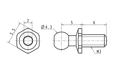 Reve D SPM Titanium Rod End Ball M (Diameter 4.3mm, Screw Length 6.0mm, 2pcs) 