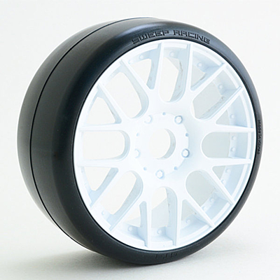 Sweep 1:8 GT-R2 Tires 50 Shore Slick Pre-Glued White Wheel (2 pcs)